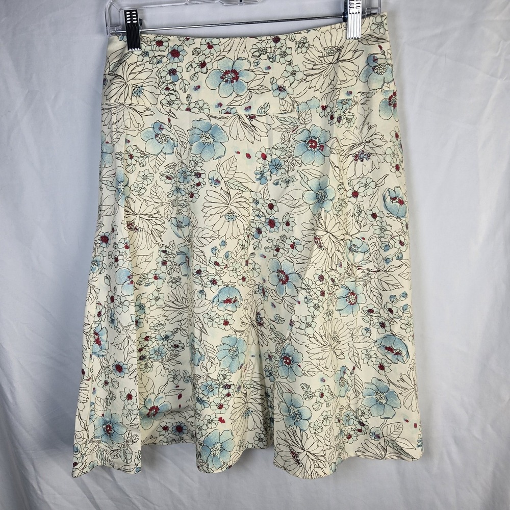Vtg Lavender Brand Floral Watercolor A Line Skirt Size 3 Knee Stretch Femme USA